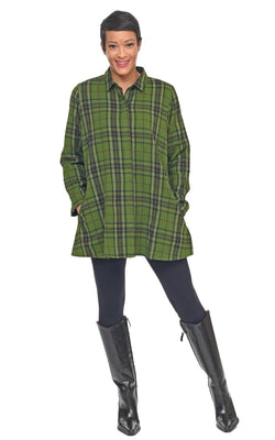 Green Plaid Swing Button Top