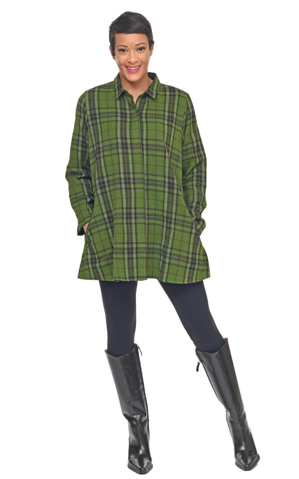 Green Plaid Swing Button Top