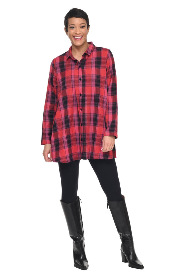 Red Plaid Swing Button Top