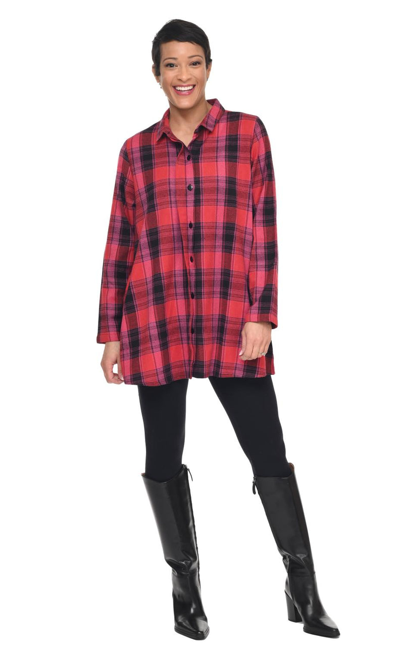 Red Plaid Swing Button Top