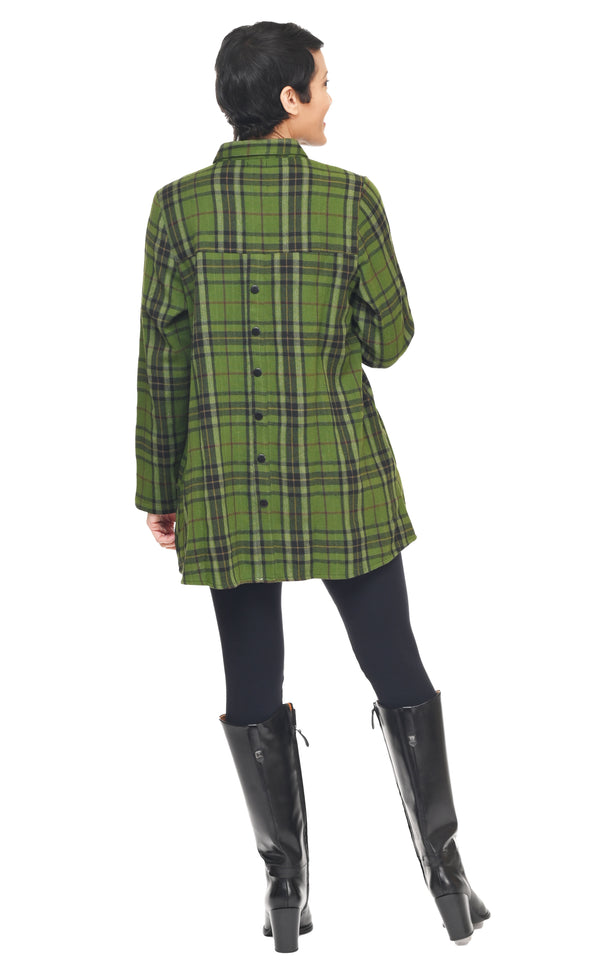 Green Plaid Swing Button Top