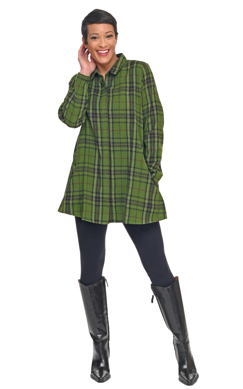 Green Plaid Swing Button Top