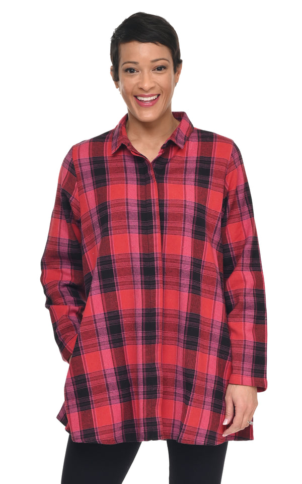 Red Plaid Swing Button Top