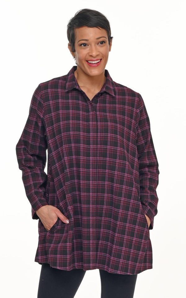 Purple Plaid Swing Button Top