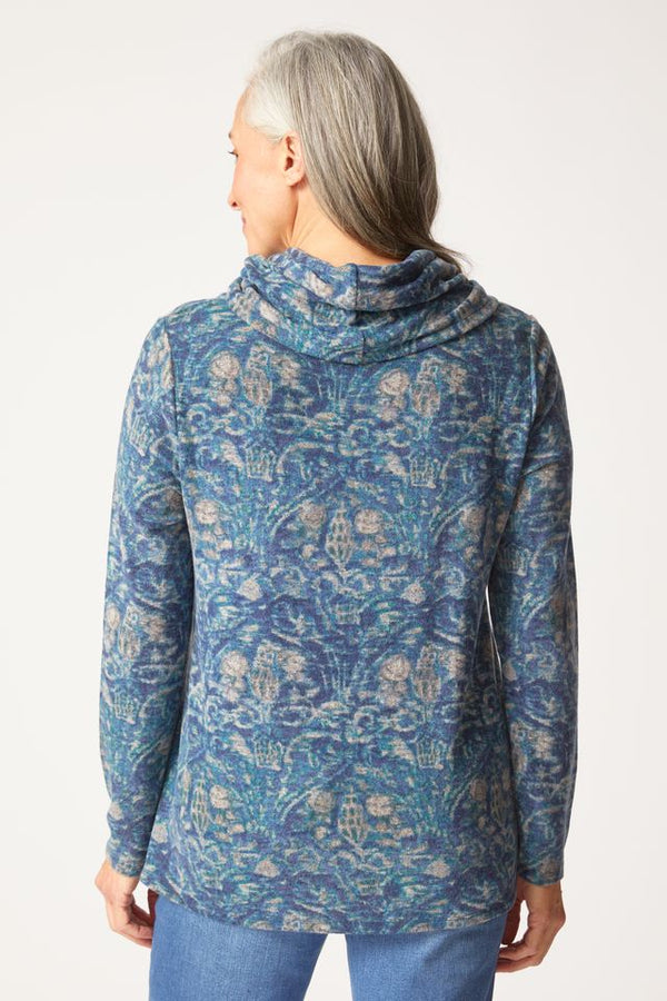 Blue Ink Fleece Cowl Neck Top