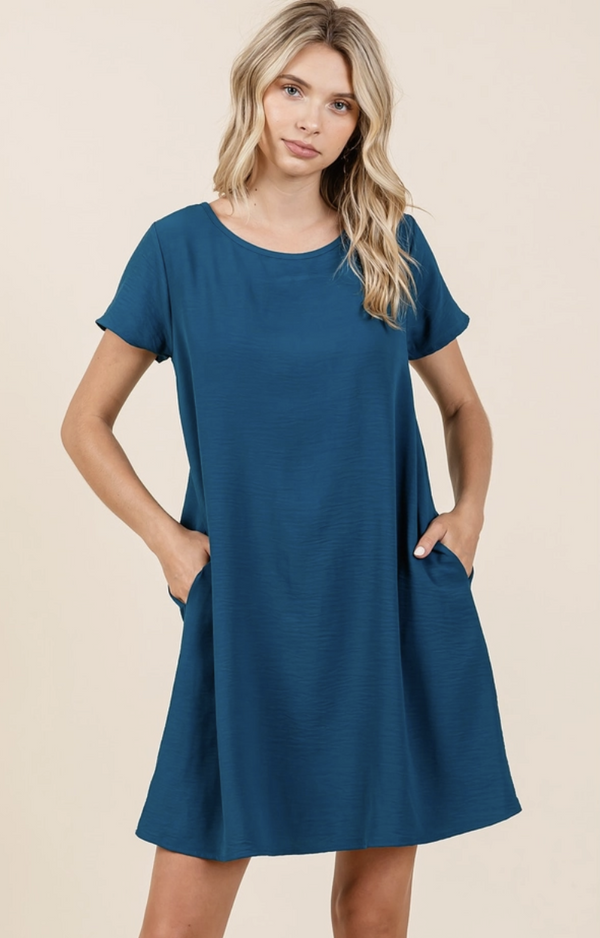 Teal Pocket Shift Dress