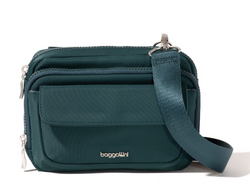 Emerald Twill Modern Double Zip Crossbody