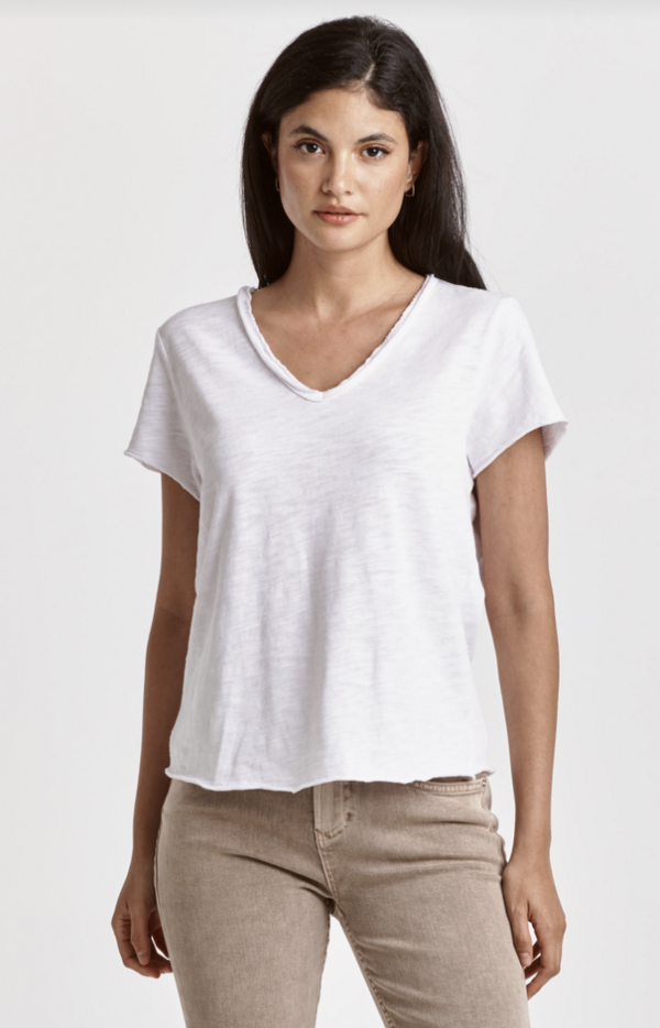 White Cotton V-Neck Top