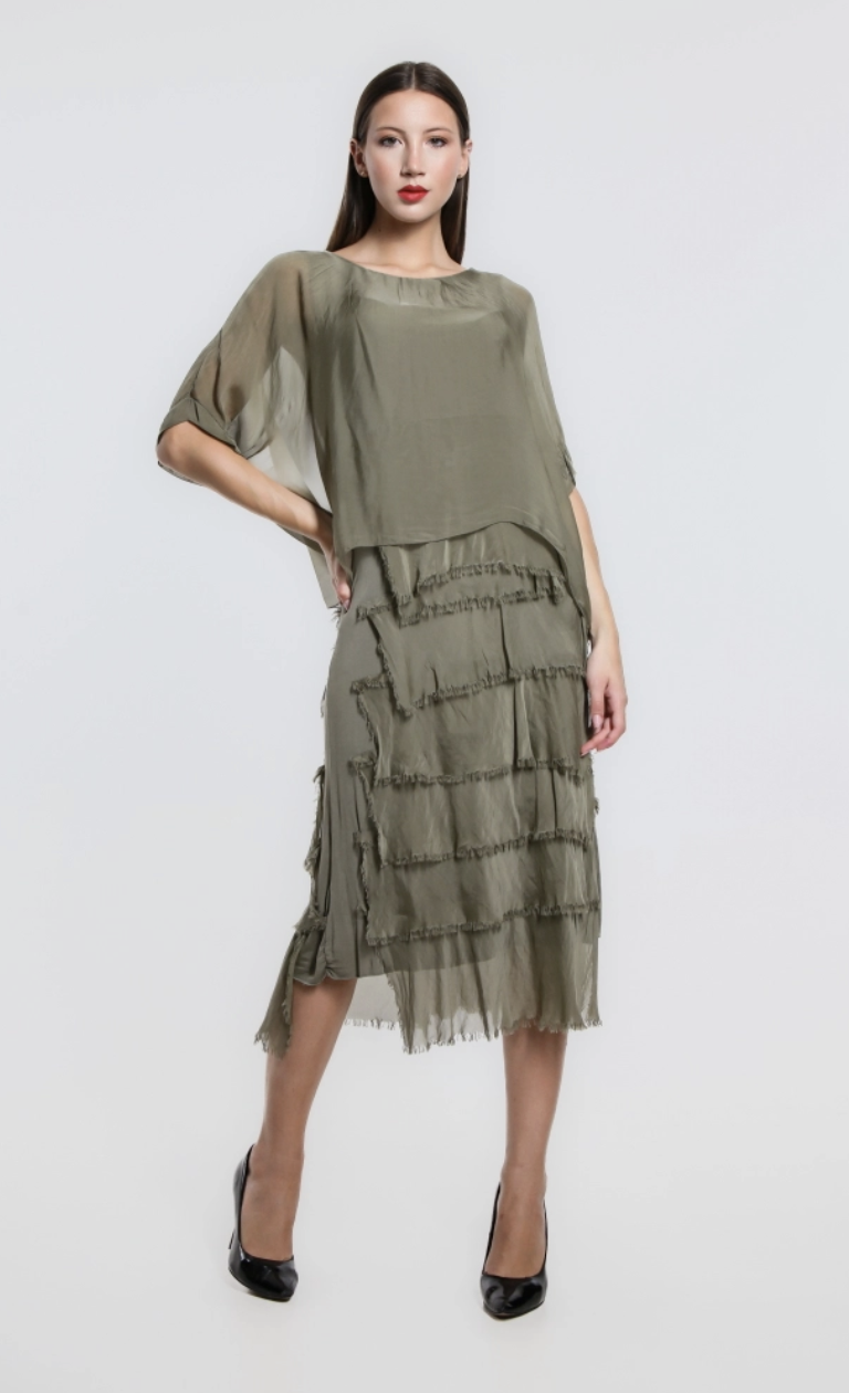 Olive Tier 3/4 Dress