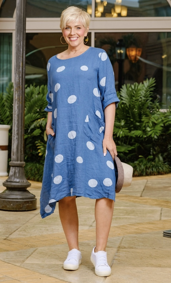 Dark Jean Linen Dot Dress