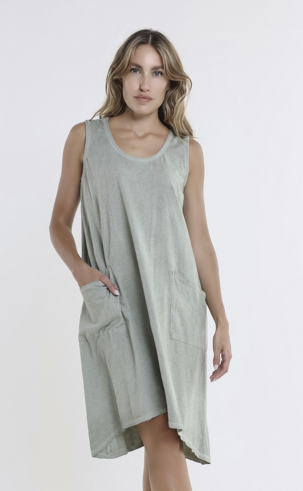 Army Green Cotton Pocket Tank Dress