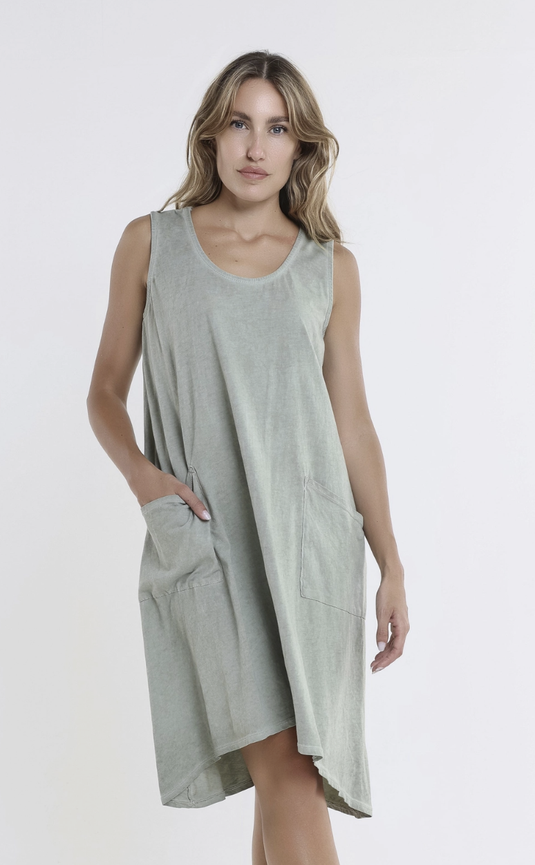 Army Green Cotton Pocket Tank Dress