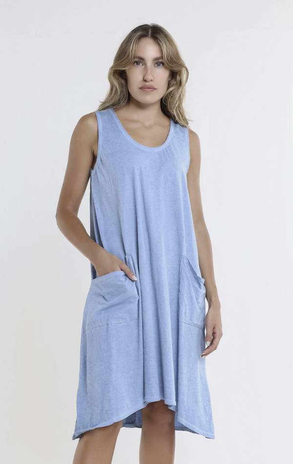 Jean Blue Cotton Pocket Tank Dress