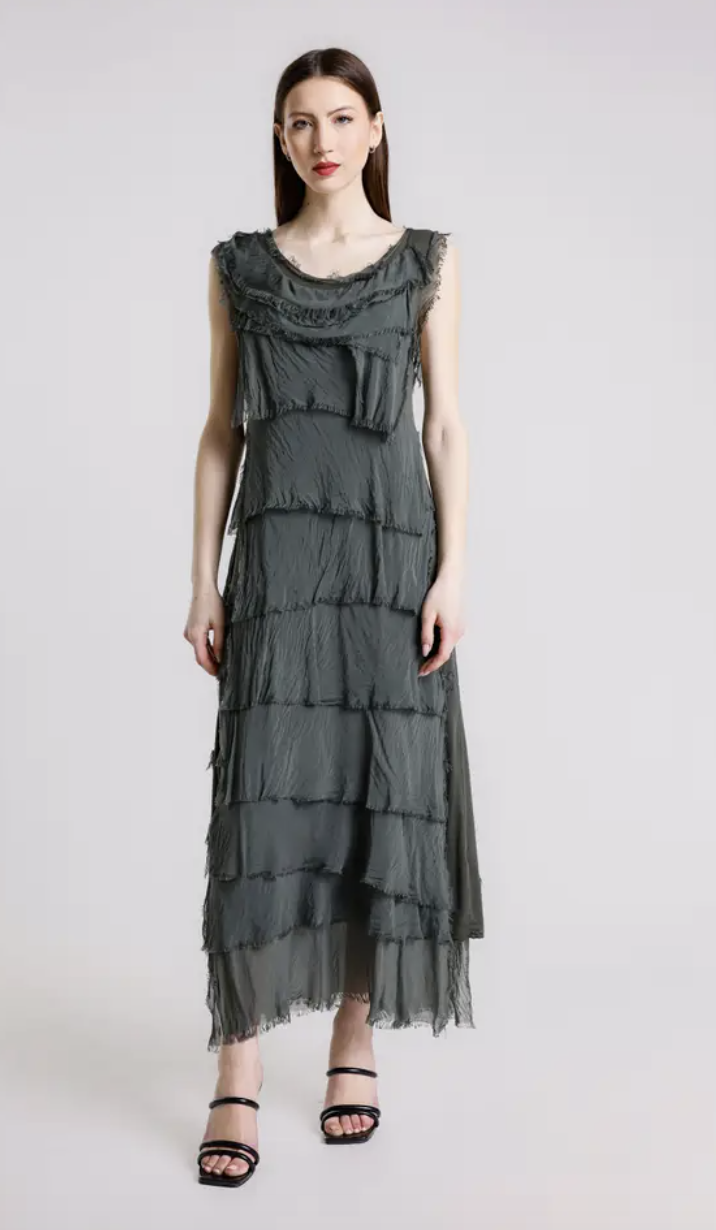 Army Green Tier Maxi Dress