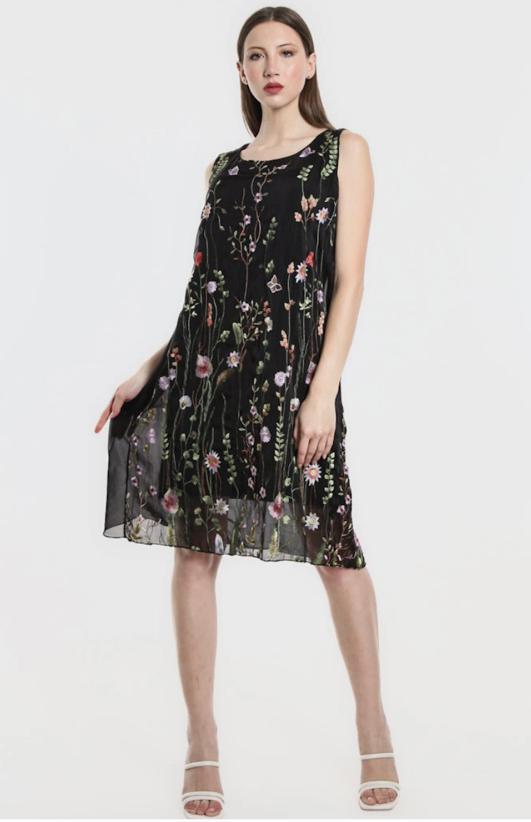 Black Mesh Floral Dress