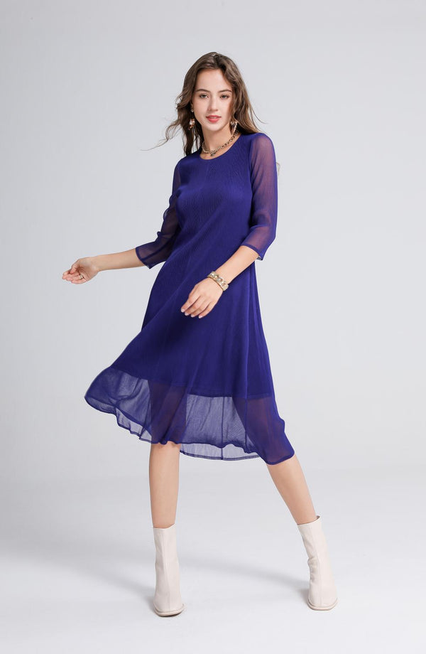 Royal Pleated Sheer Dress