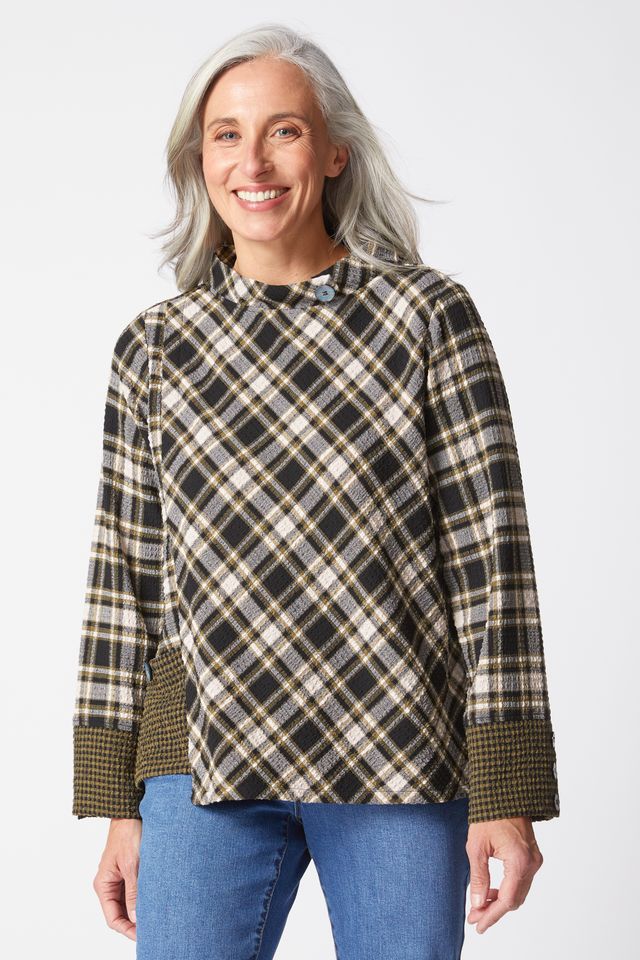 Avocado Plaid Button Cuff top