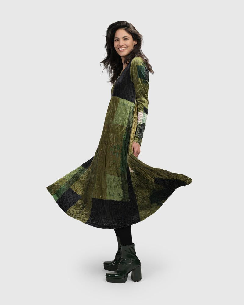 Olive Crushed Velvet Dress