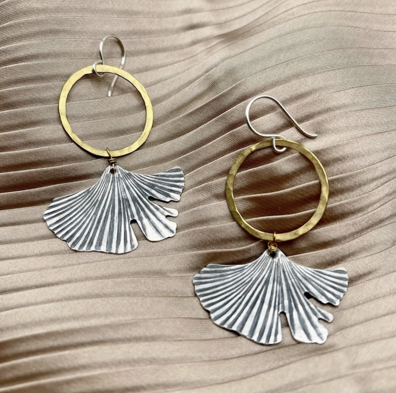 Gold Over Silver Ginkgo Hoop Earrings