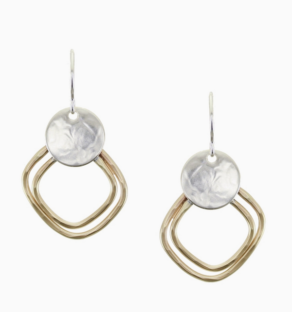 Hammered Square Rings Wire Earrings