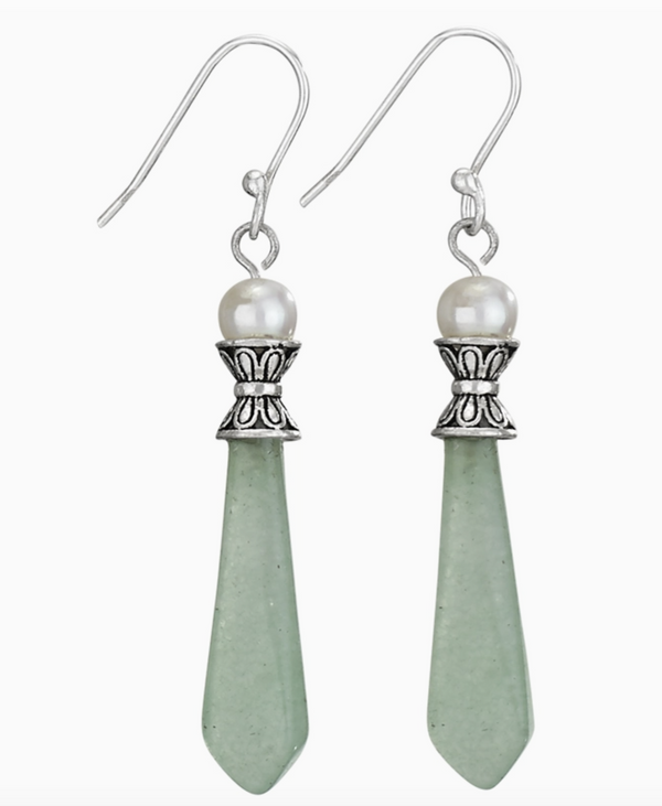 Winter Pine Jade and Pearl Sterling Silver Earrings