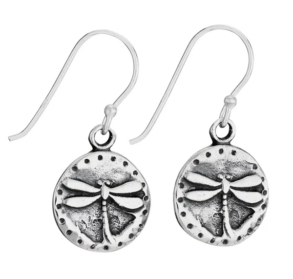 Sterling Silver Dragonfly Coin Earrings