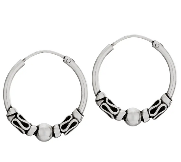 Sterling Silver Wrapped Bead Hoop Earring