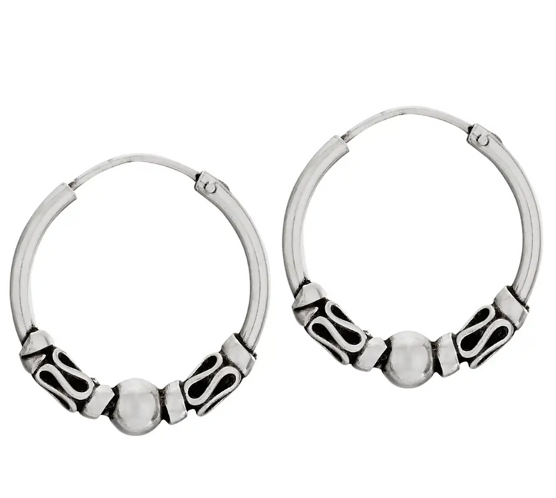 Sterling Silver Wrapped Bead Hoop Earring