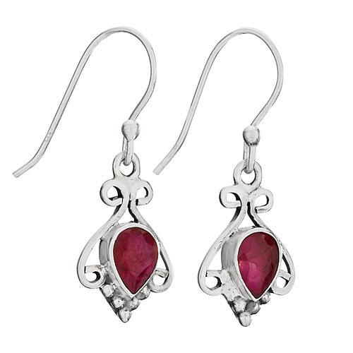 Scroll Sterling Ruby Earring