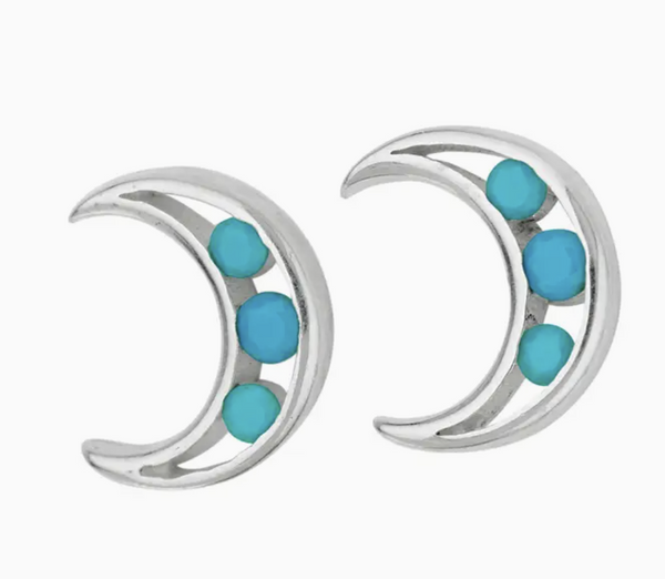 Moon Sterling Silver and Turquoise Earrings