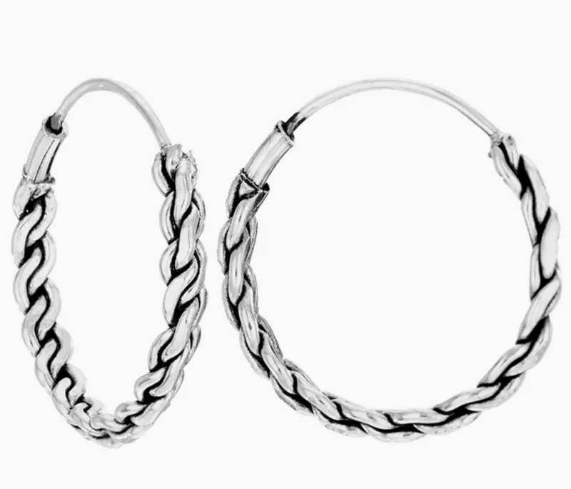 Braided Sterling Silver Hoop Earring