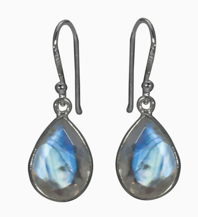 Rainbow Moonstone Drop Sterling  Earring