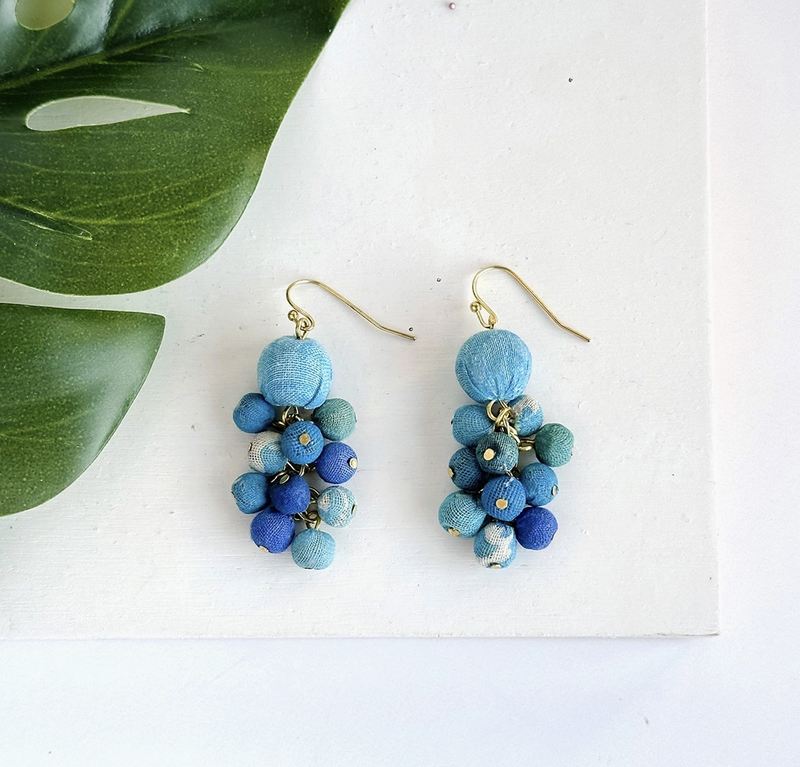 Blue Kantha Cluster Earring
