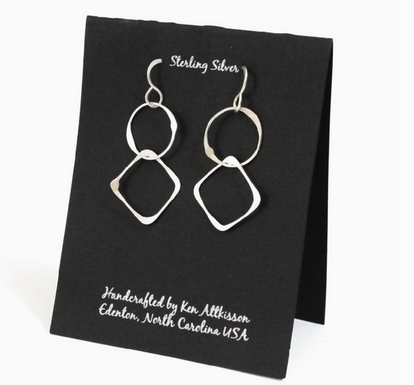 Sterling Silver Circle & Square Long Earring