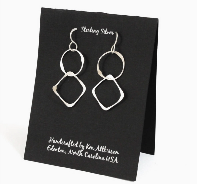 Sterling Silver Circle & Square Long Earring