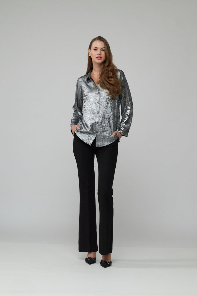 Metallic Silver Button Top
