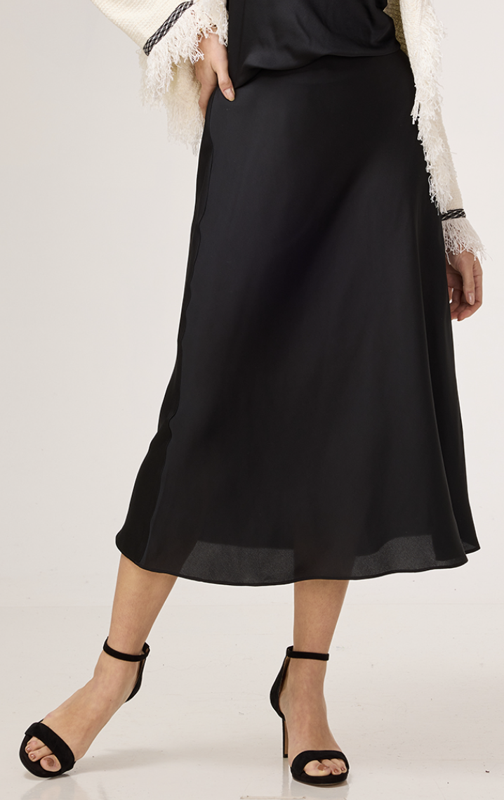 Black Onyx Crepe Slip Skirt