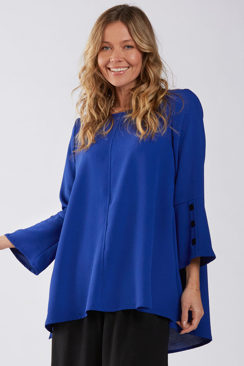 Royal Blue Flair Button Sleeve Top