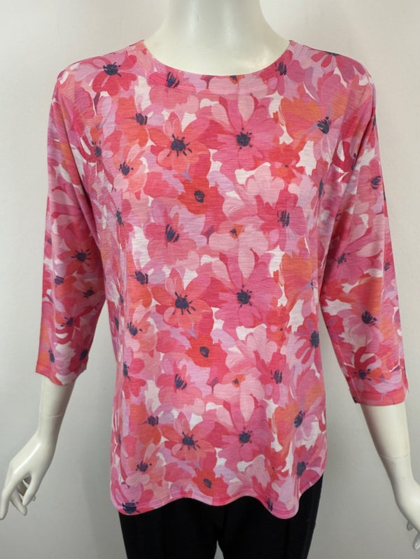 Pink Floral Crew Neck Top