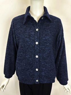 Navy Button Fleece Top