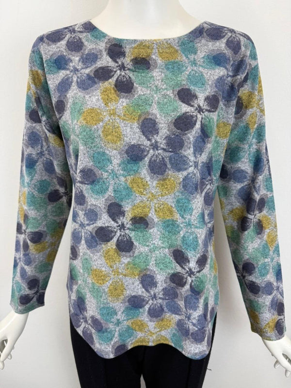 Grey Floral Soft Long Sleeve Top