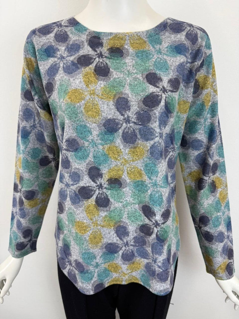Grey Floral Soft Long Sleeve Top