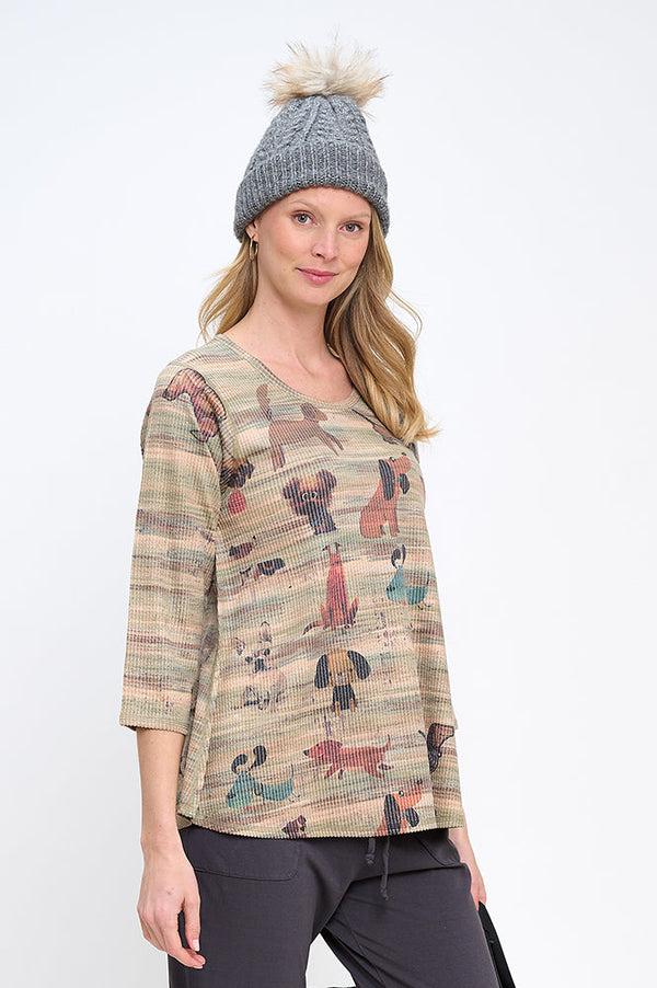Dog Print 3/4 Sleeve Top