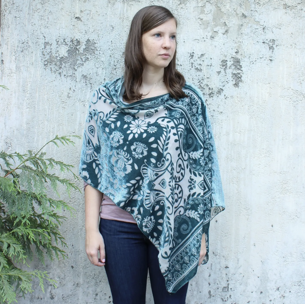 Cedar Burnout Silk Velvet Poncho