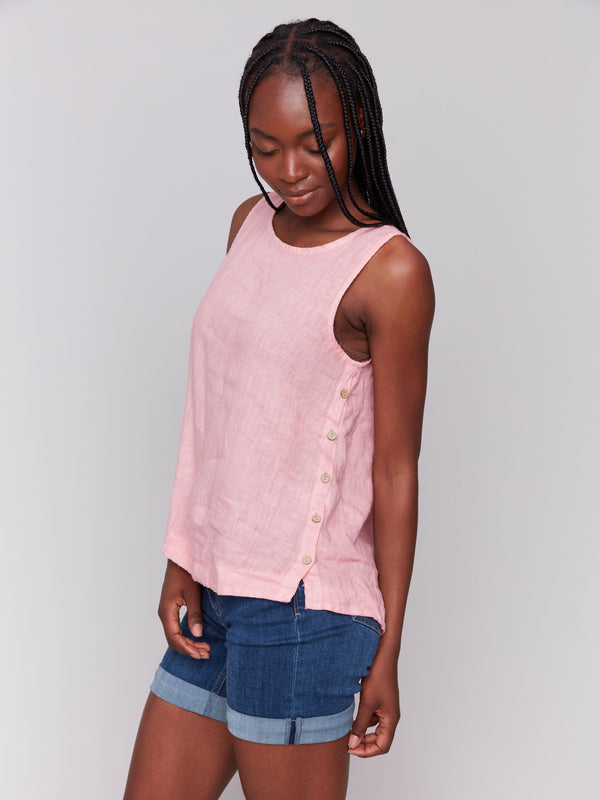 Guava Linen Button Side Tank