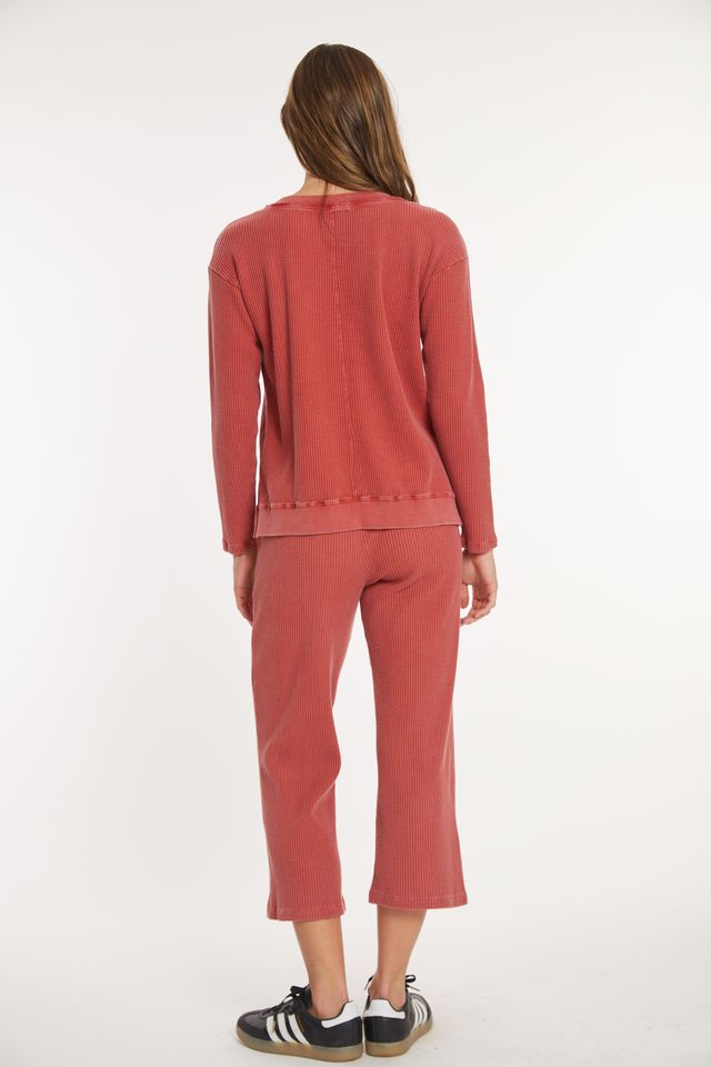 Spiced Cider Waffle V-Neck Top