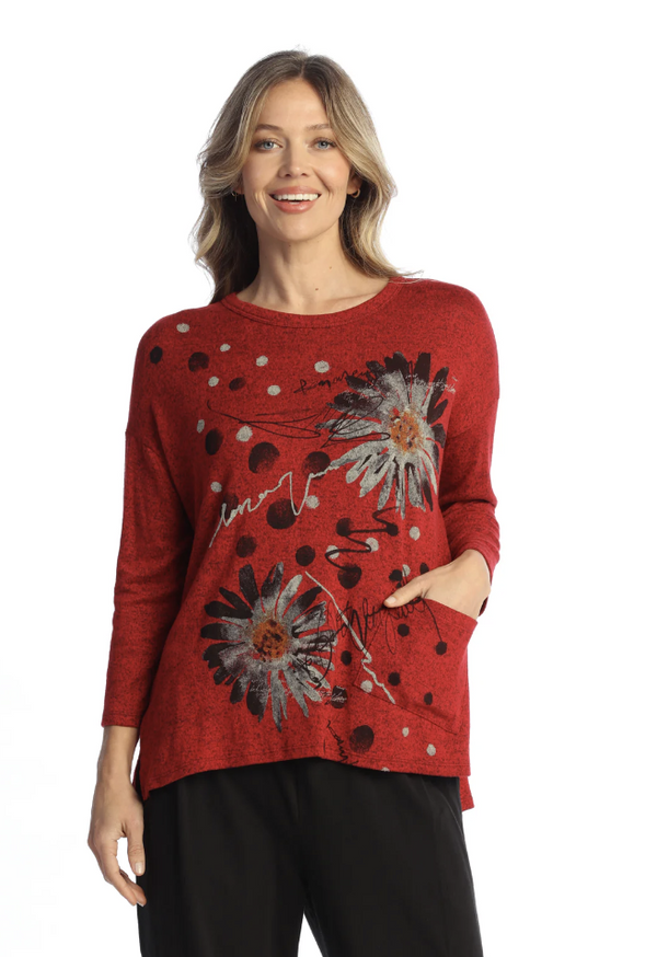 Red Heather Daisy Sweater Top