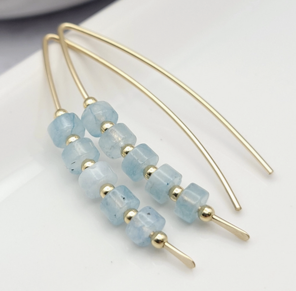 Blue Aquamarine and Gold Threader Earrings