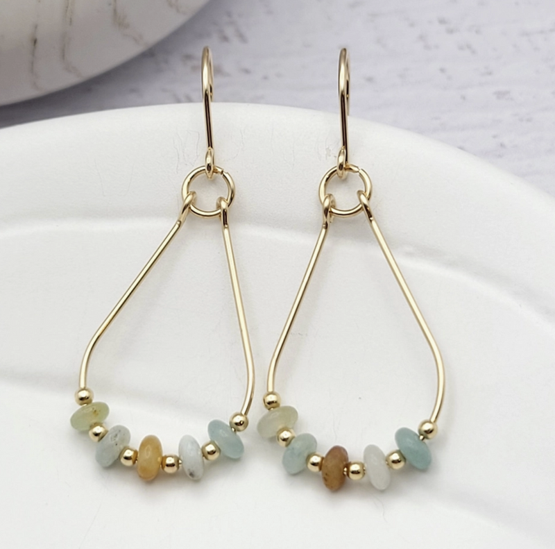 Gold & Amazonite Teardrop Hoop Earring