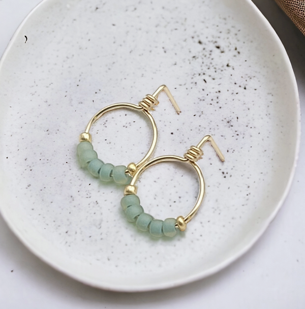 Gold & Sea Glass Hoop Stud Earrings